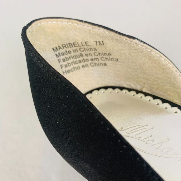 Michelangelo Maribelle Black Satin Bow Heels 7 Peep Toe Platform Wedding Shoes - Picture 4 of 6